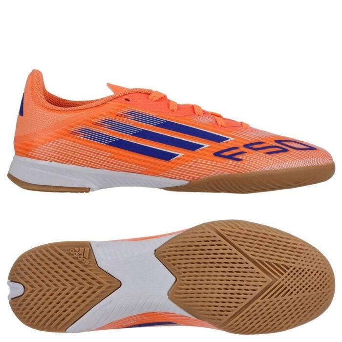 adidas F50 League IN Coral Blaze - Beam Orange/Lucid Blue/Footwear White Kids