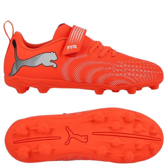 PUMA Future 9 Play Velcro FG/AG Unleashed - Glowing Red/PUMA White/PUMA Black/Puma Silver Kids
