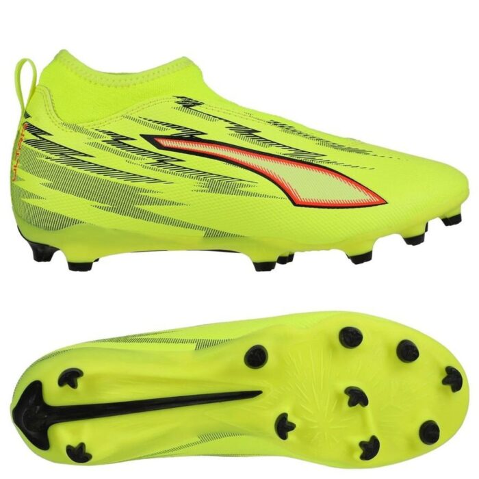 PUMA Ultra 6 Match Laceless + FG/AG Unleashed - Yellow Alert/PUMA Black/Glowing Red/Lime Squeeze Kids