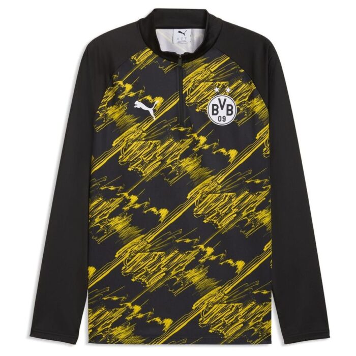 Dortmund Training Shirt Pre Match 1/4 Zip - PUMA Black/Faster Yellow