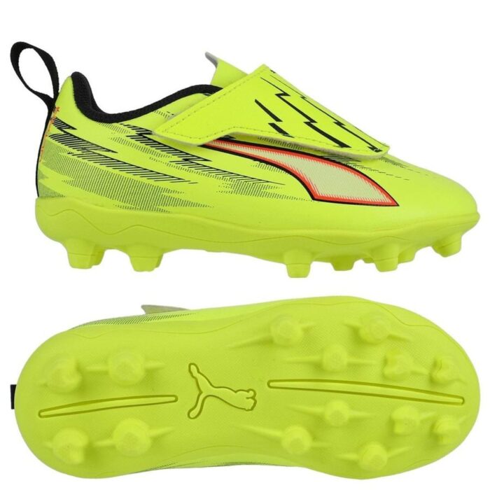 PUMA Ultra 6 Play Velcro FG/AG Unleashed - Yellow Alert/PUMA Black/Glowing Red/Lime Squeeze Kids