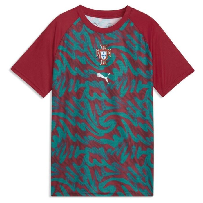 Portugal Training T-Shirt Pre Match World Cup 2026 - Club Red/Green Lagoon Kids