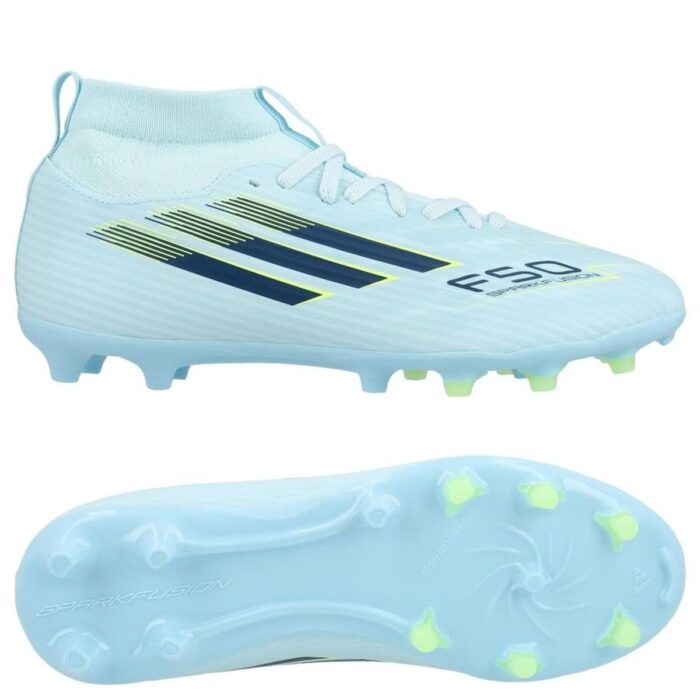 adidas F50 Sparkfusion League Mid Cut FG/AG Ice Cold Precision - Almond Blue/Dune Pearl/Hi-Res Yellow Girl
