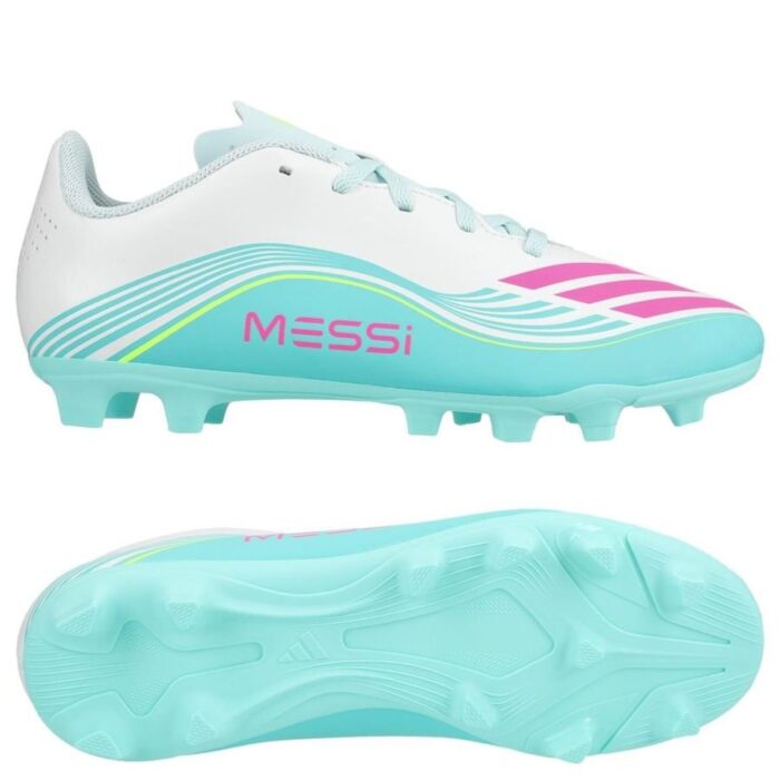 adidas F50 Messi Club FxG Aurora Radiante - Footwear White/Lucid Pink/Flash Aqua Kids