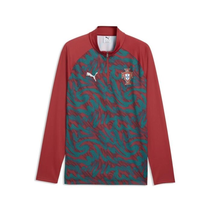 Portugal Training Shirt Pre Match 1/4 Zip World Cup 2026 - Club Red/Green Lagoon