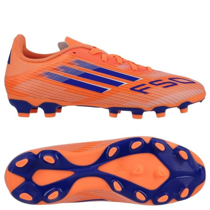 adidas F50 League MG Coral Blaze - Beam Orange/Lucid Blue/Footwear White Kids