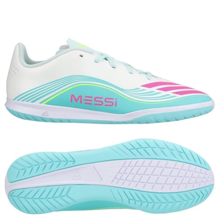 adidas F50 Messi Club IN Aurora Radiante - Footwear White/Lucid Pink/Flash Aqua Kids