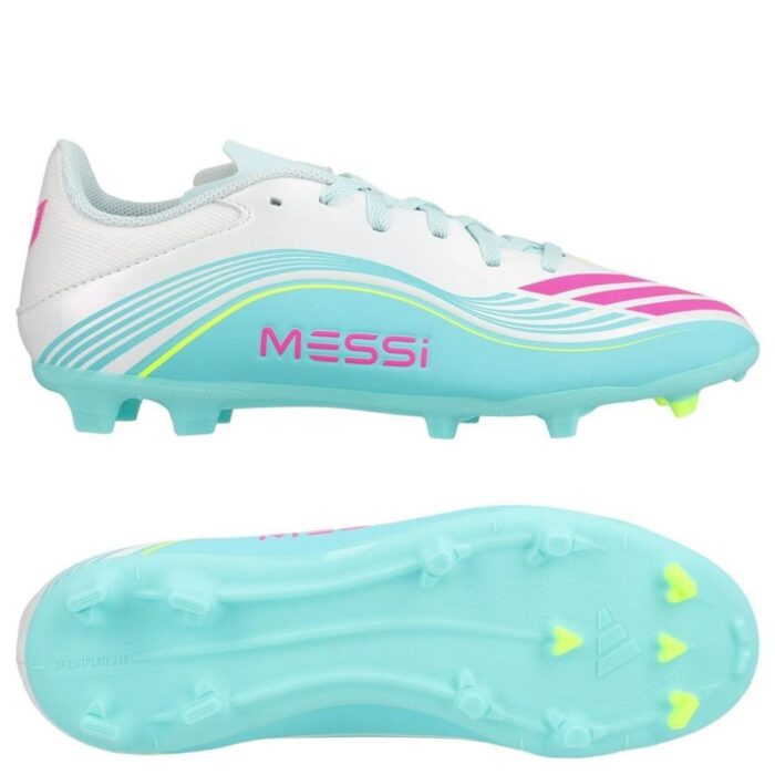 adidas F50 Messi League FG/AG Aurora Radiante - Footwear White/Lucid Pink/Flash Aqua Kids