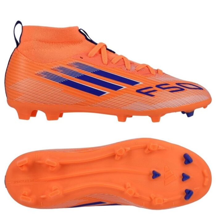 adidas F50 League Mid FG/AG Coral Blaze - Beam Orange/Lucid Blue/Footwear White Kids