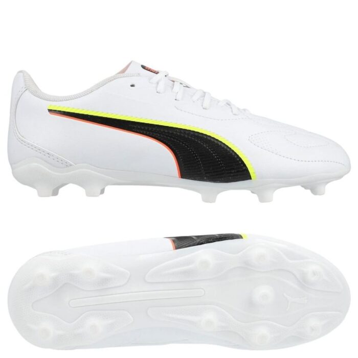 PUMA King 20 Play FG/AG Unleashed - PUMA White/Glowing Red/Yellow Alert Kids