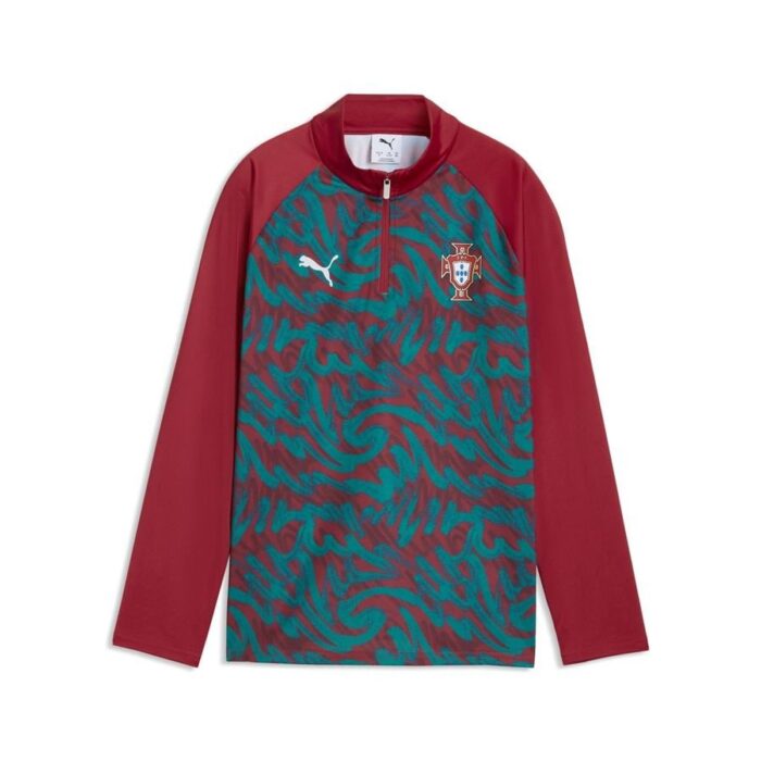 Portugal Training Shirt Pre Match 1/4 Zip World Cup 2026 - Club Red/Green Lagoon Kids